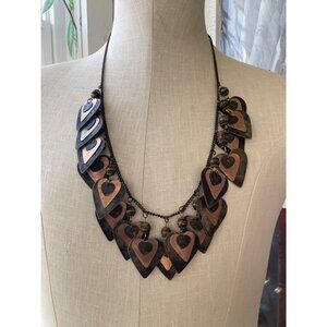 Vintage 1970s Copper Charm Hearts Bib Necklace Boho Statement